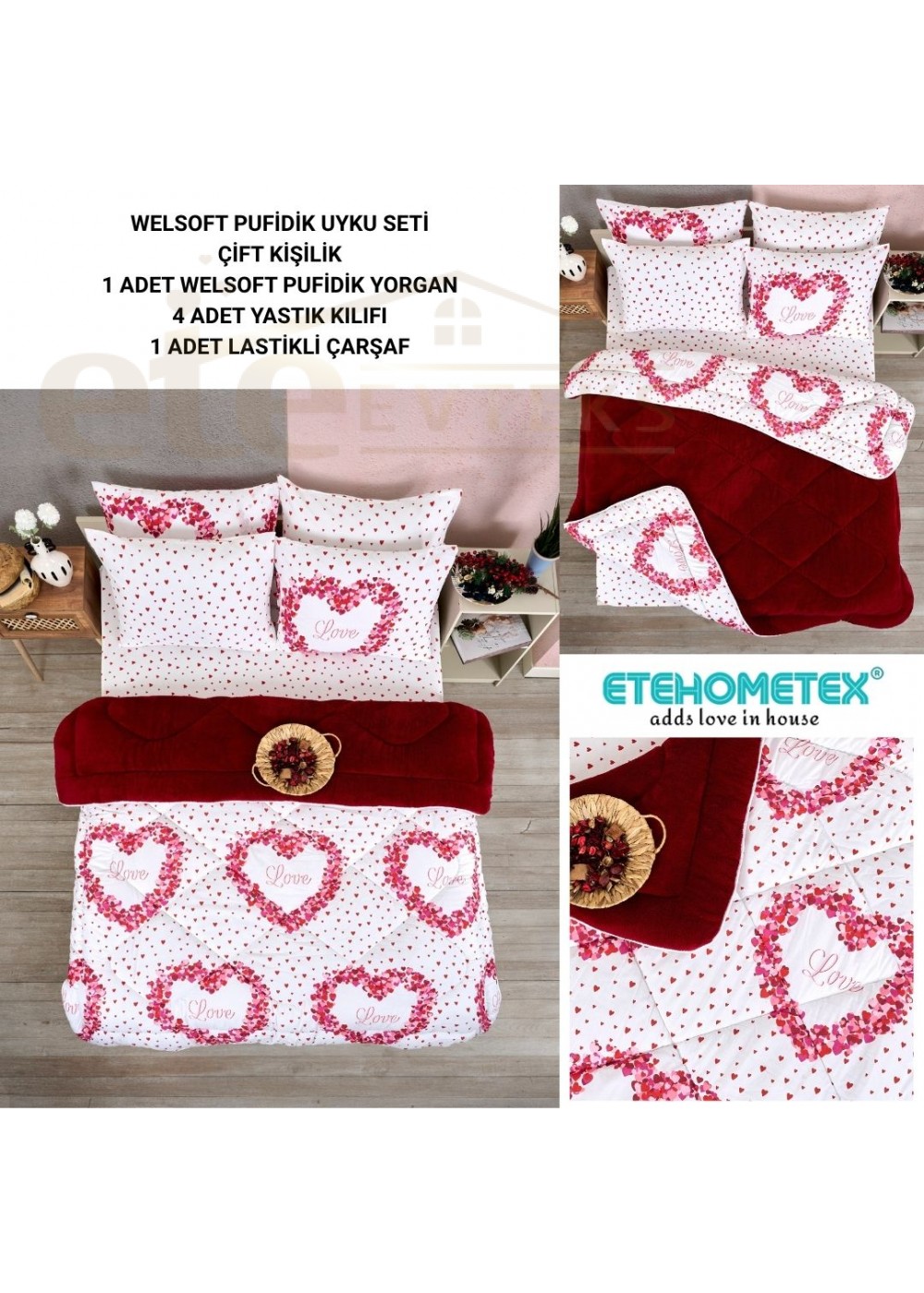 ETE HOMETEX ÇİFT KİŞİLİK WELSOFT UYKU SETİ LOVE 8696474231860 ETE HOMETEX ÇİFT KİŞİLİK WELSOFT UYKU SETİ LOVE 8696474231860